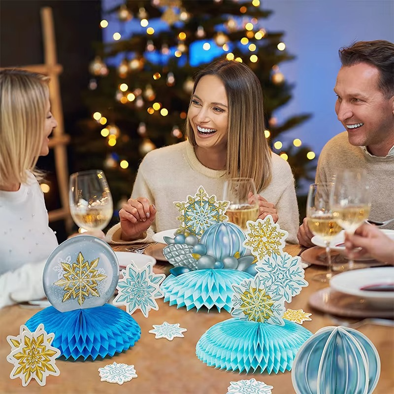 6Pcs Gold Blue White Snowflake Centerpieces Christmas Table Decoration New Year Winter Wonderland Frozen Birthday Party Supplies