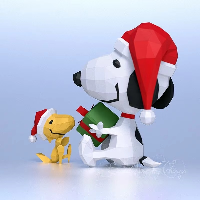DIY 3D Paper Model Cartoon Christmas Snoopy Sculpture Kawaii Large Paper Model Snoopy Statue Doll Xmas Gifts Christmas Decor