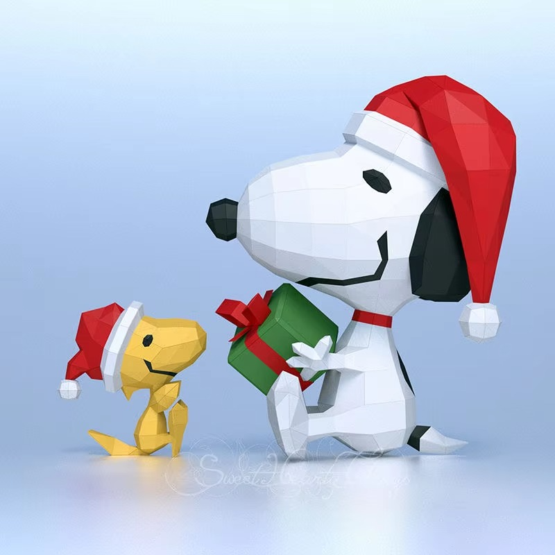 DIY 3D Paper Model Cartoon Christmas Snoopy Sculpture Kawaii Large Paper Model Snoopy Statue Doll Xmas Gifts Christmas Decor
