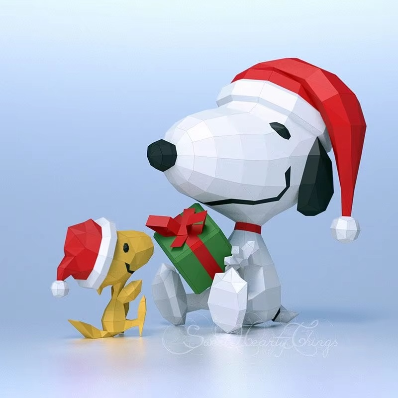 DIY 3D Paper Model Cartoon Christmas Snoopy Sculpture Kawaii Large Paper Model Snoopy Statue Doll Xmas Gifts Christmas Decor