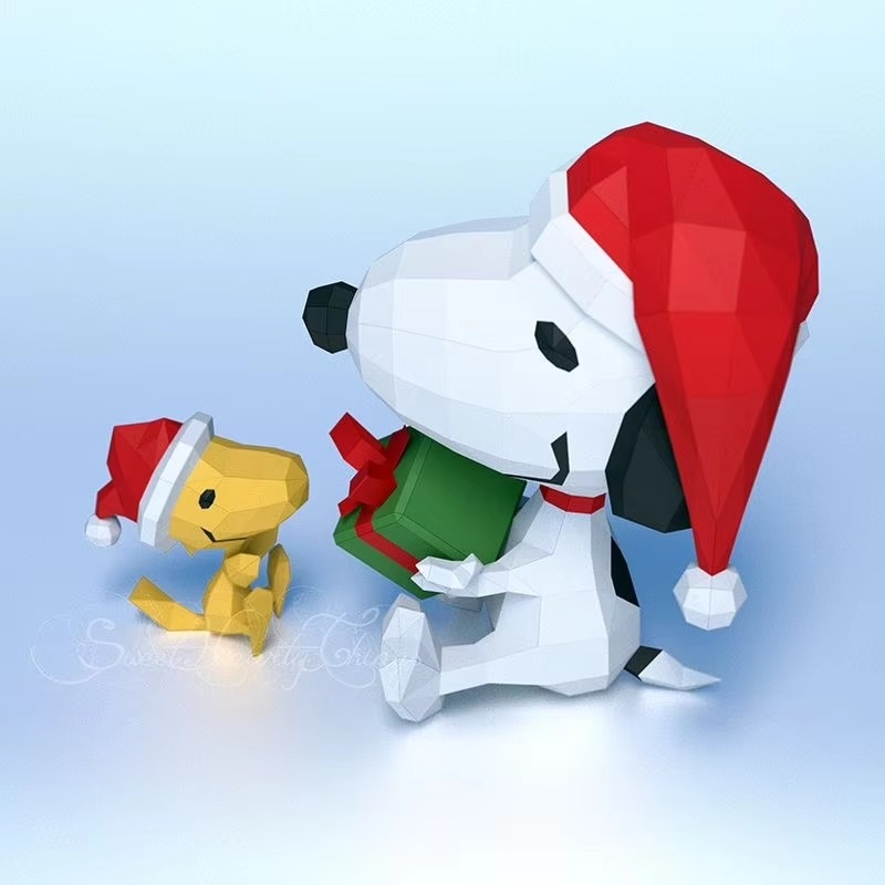 DIY 3D Paper Model Cartoon Christmas Snoopy Sculpture Kawaii Large Paper Model Snoopy Statue Doll Xmas Gifts Christmas Decor