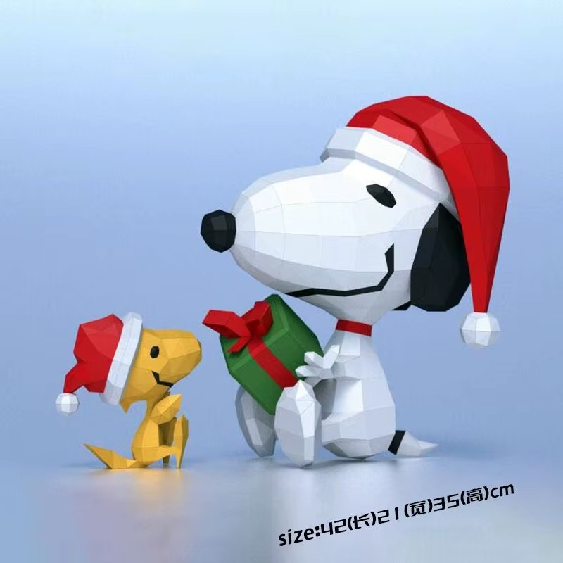 DIY 3D Paper Model Cartoon Christmas Snoopy Sculpture Kawaii Large Paper Model Snoopy Statue Doll Xmas Gifts Christmas Decor