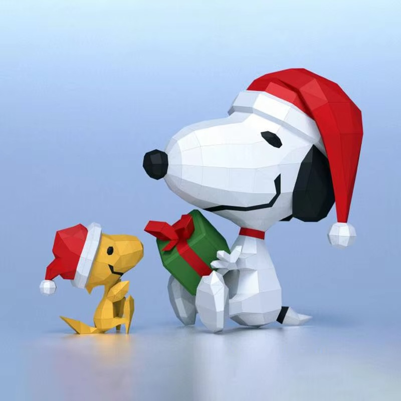DIY 3D Paper Model Cartoon Christmas Snoopy Sculpture Kawaii Large Paper Model Snoopy Statue Doll Xmas Gifts Christmas Decor