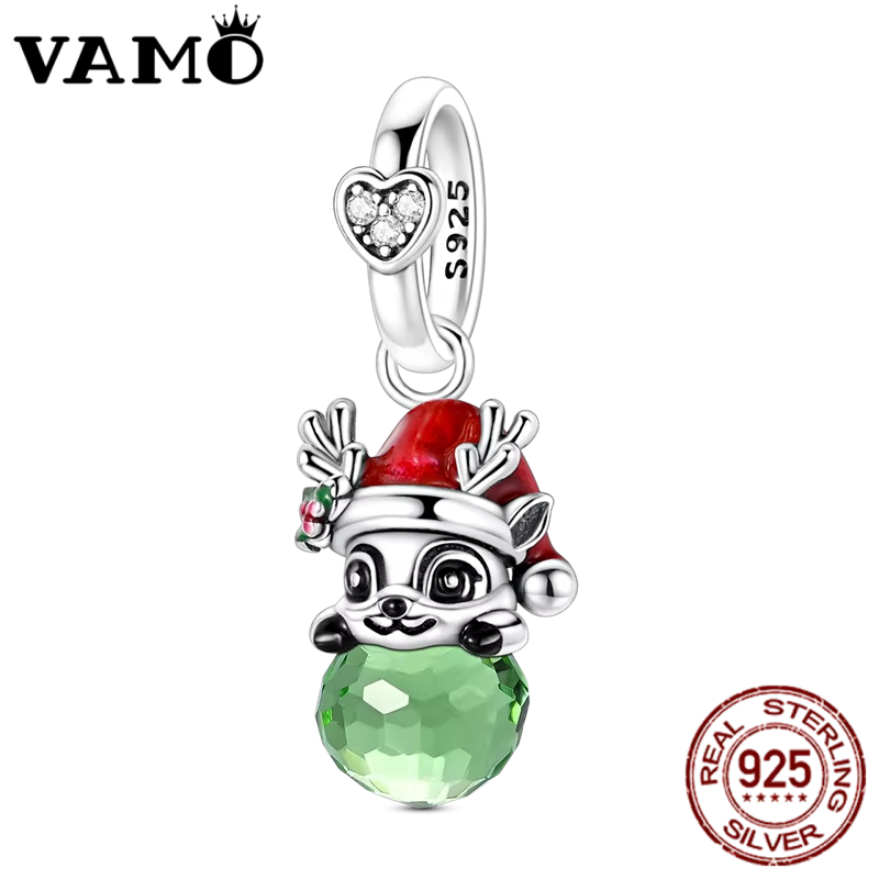 VAMO 925 Sterling Silver Charms Bead Christmas Elk Pendants Fit Original 925 Silver Women Bracelet Jewelry Gift