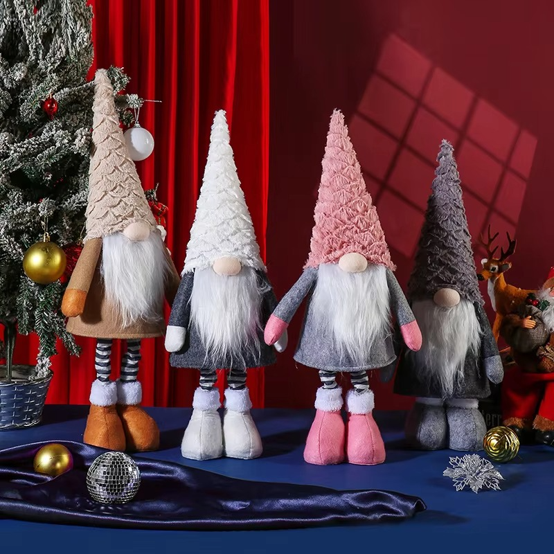 Christmas Faceless Gnome Plush Doll with Retractable Legs & Long Hat Elf Plush Toys Holiday Home Shop Window Decor LBS