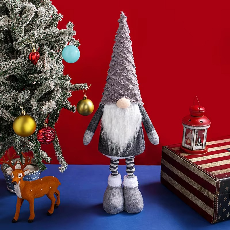 Christmas Faceless Gnome Plush Doll with Retractable Legs & Long Hat Elf Plush Toys Holiday Home Shop Window Decor LBS