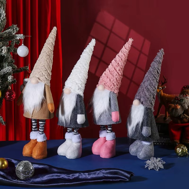 Christmas Faceless Gnome Plush Doll with Retractable Legs & Long Hat Elf Plush Toys Holiday Home Shop Window Decor LBS