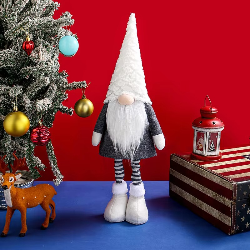Christmas Faceless Gnome Plush Doll with Retractable Legs & Long Hat Elf Plush Toys Holiday Home Shop Window Decor LBS
