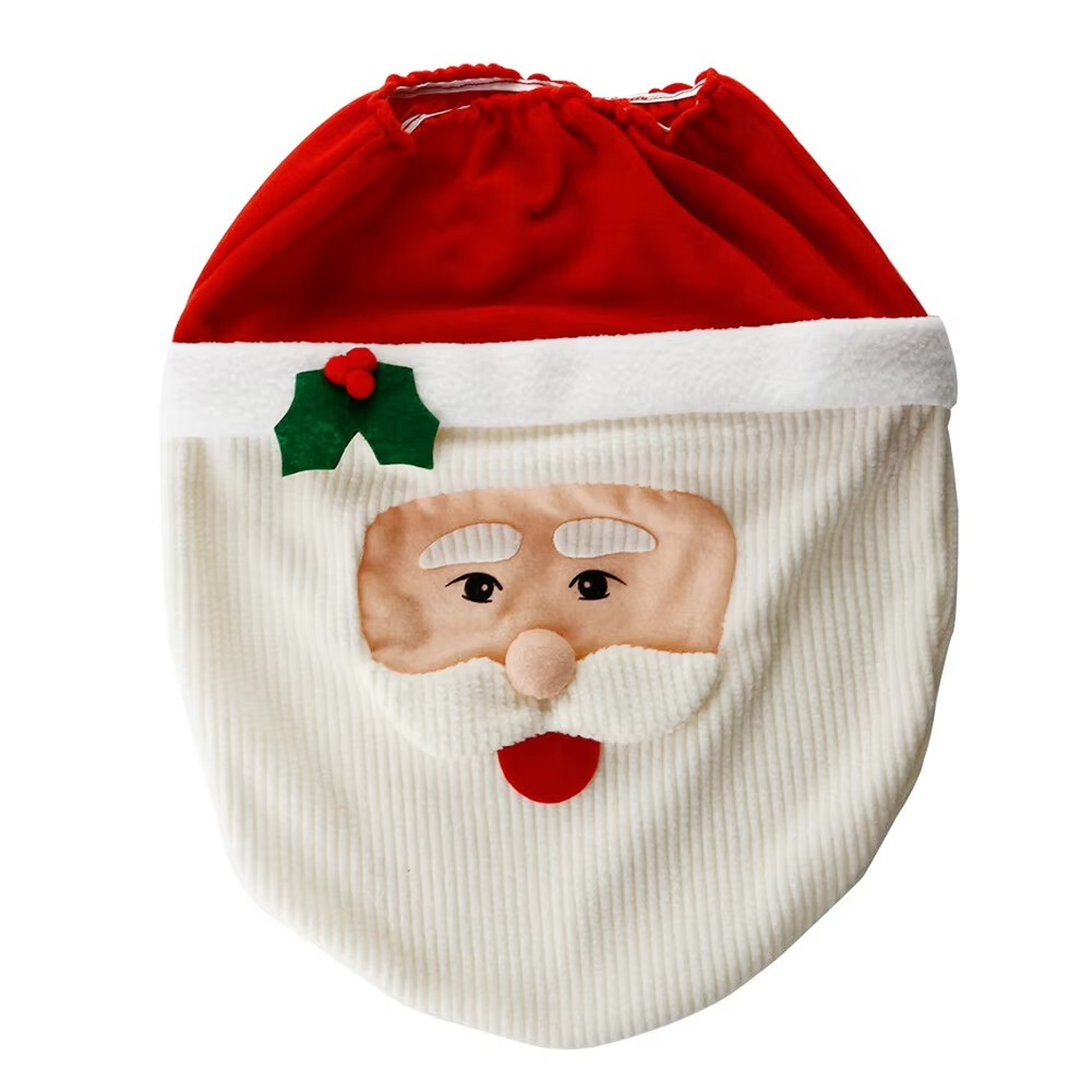 3pcs Christmas Bathroom Decorations Sets Xmas Supplies Santa Toilet Seat Cover Rug Toilet Tank Cover Best Gift Xmas Home Decor
