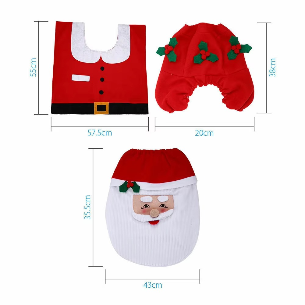 3pcs Christmas Bathroom Decorations Sets Xmas Supplies Santa Toilet Seat Cover Rug Toilet Tank Cover Best Gift Xmas Home Decor