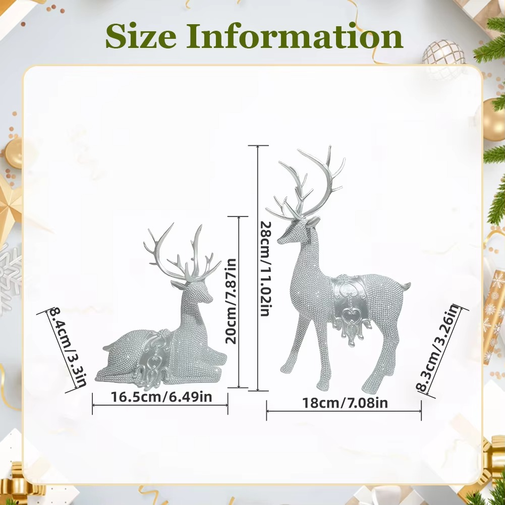 2pcs Beaded Deer Figurines Resin Christmas Reindeer Statue Set Christmas Reindeer Figurines for Christmas Holiday Decor