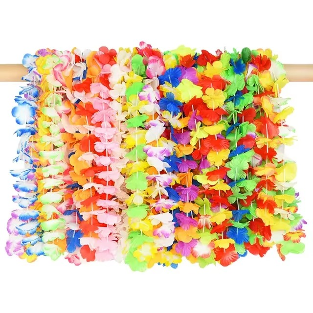 36pcs Hawaiian Artificial Flower Leis Garland Necklace Hawaii Luau Summer Tropical Party Decoration Wedding Christmas Wreath Lei
