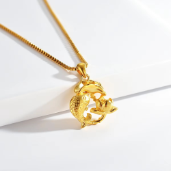AU999 Gold Hollow Necklace Pendant Rich Koi Necklace 24K Real Gold Retro Fragrance Goldfish Women's Pendant