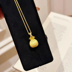 9999 point diamond small lucky bag necklace for women's ancient clavicle chain high-end light luxury gold pendant sweater chain