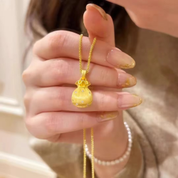 9999 point diamond small lucky bag necklace for women's ancient clavicle chain high-end light luxury gold pendant sweater chain