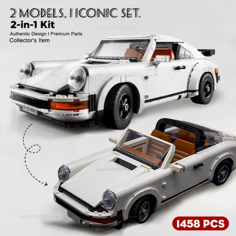 1458PCS Retro Car Model Building Blocks Set 2in1 Vintage Race Car Kit for Adults Kids Collectors Gift Christmas Holiday DIY Toy