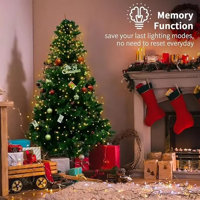 400LED Christmas Tree Topper Star Waterfall Lights Timer Outdoor Garden Memory Fairy String Lights Garland Holiday Lighting