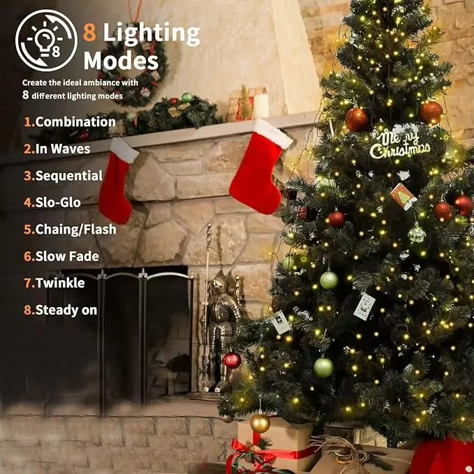 400LED Christmas Tree Topper Star Waterfall Lights Timer Outdoor Garden Memory Fairy String Lights Garland Holiday Lighting
