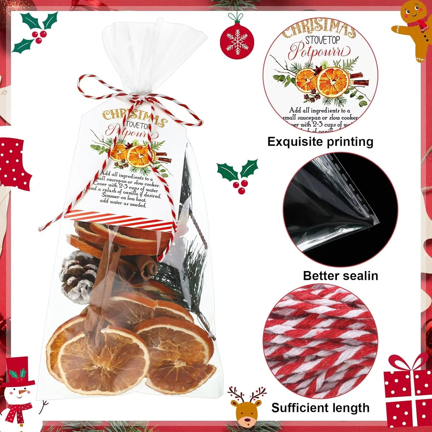 Pcs Christmas Potpourri Cellophane Bags Gift Decor (Square)