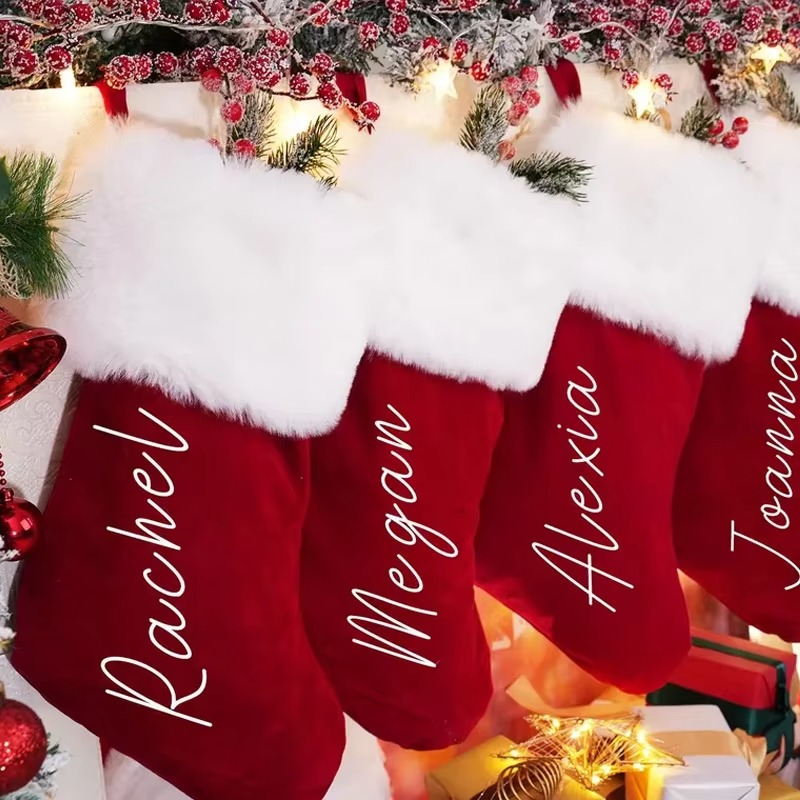 Personalized Red Plush Christmas Stocking Custom Santa Claus Stuffed Stocking Merry Xmas Holiday Party Decorate New Year's Gift