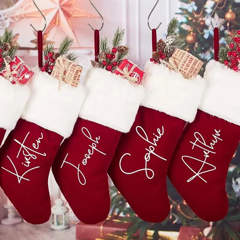 Personalized Red Plush Christmas Stocking Custom Santa Claus Stuffed Stocking Merry Xmas Holiday Party Decorate New Year's Gift