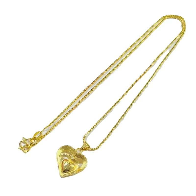 Light luxury 24K real gold multi-layer love collarbone necklace sweet peach heart pendant au9999 pure gold versatile fashion