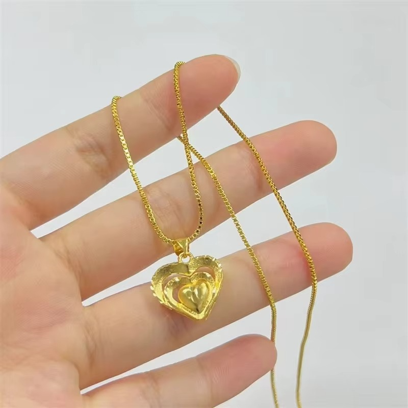 Light luxury 24K real gold multi-layer love collarbone necklace sweet peach heart pendant au9999 pure gold versatile fashion