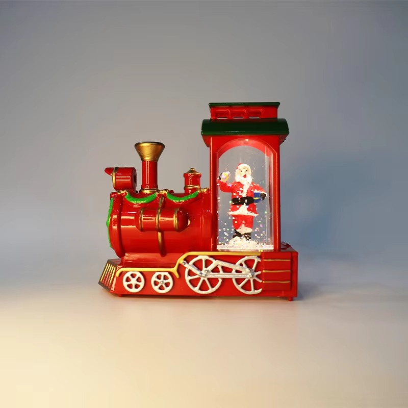 Christmas Small Train Ornaments Santa Claus Water Filled Train Gifts Eve Train Box Night Lights Home Party Christmas Decoration