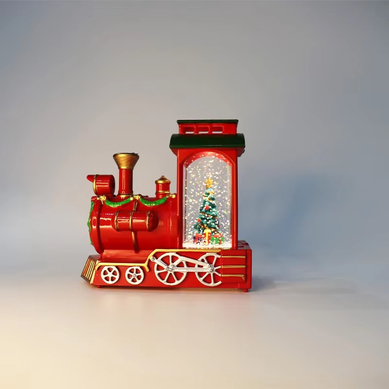 Christmas Small Train Ornaments Santa Claus Water Filled Train Gifts Eve Train Box Night Lights Home Party Christmas Decoration