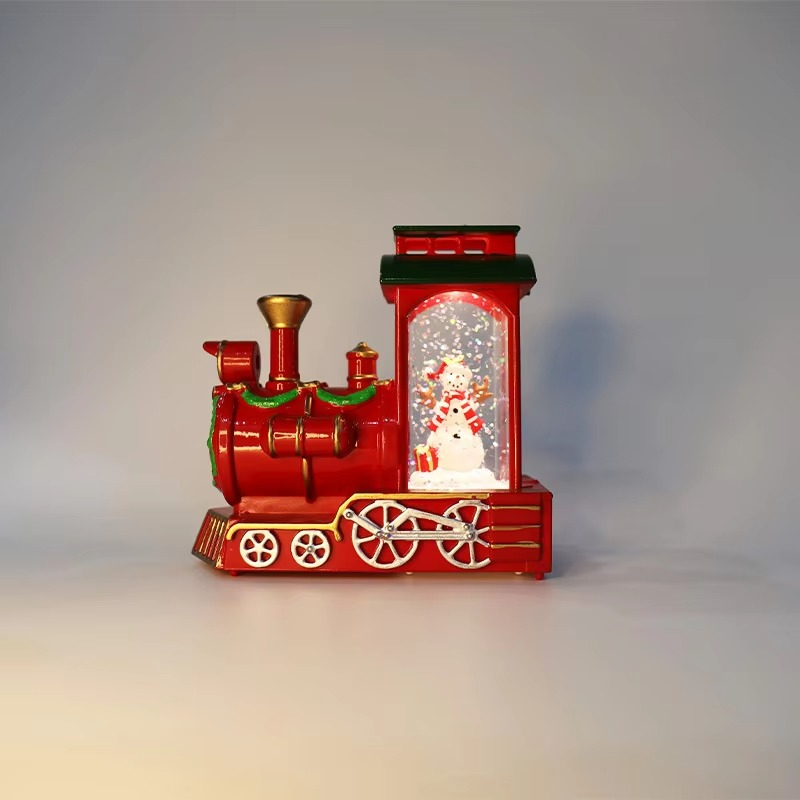 Christmas Small Train Ornaments Santa Claus Water Filled Train Gifts Eve Train Box Night Lights Home Party Christmas Decoration