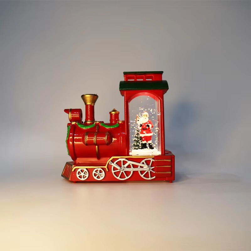 Christmas Small Train Ornaments Santa Claus Water Filled Train Gifts Eve Train Box Night Lights Home Party Christmas Decoration