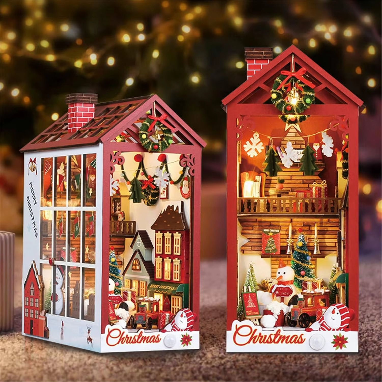 DIY Miniature House Kit with LED Lights - 3D Book Nook Kit Wooden Puzzle for Adults, Christmas Craft Decor, Creative Book Lovers