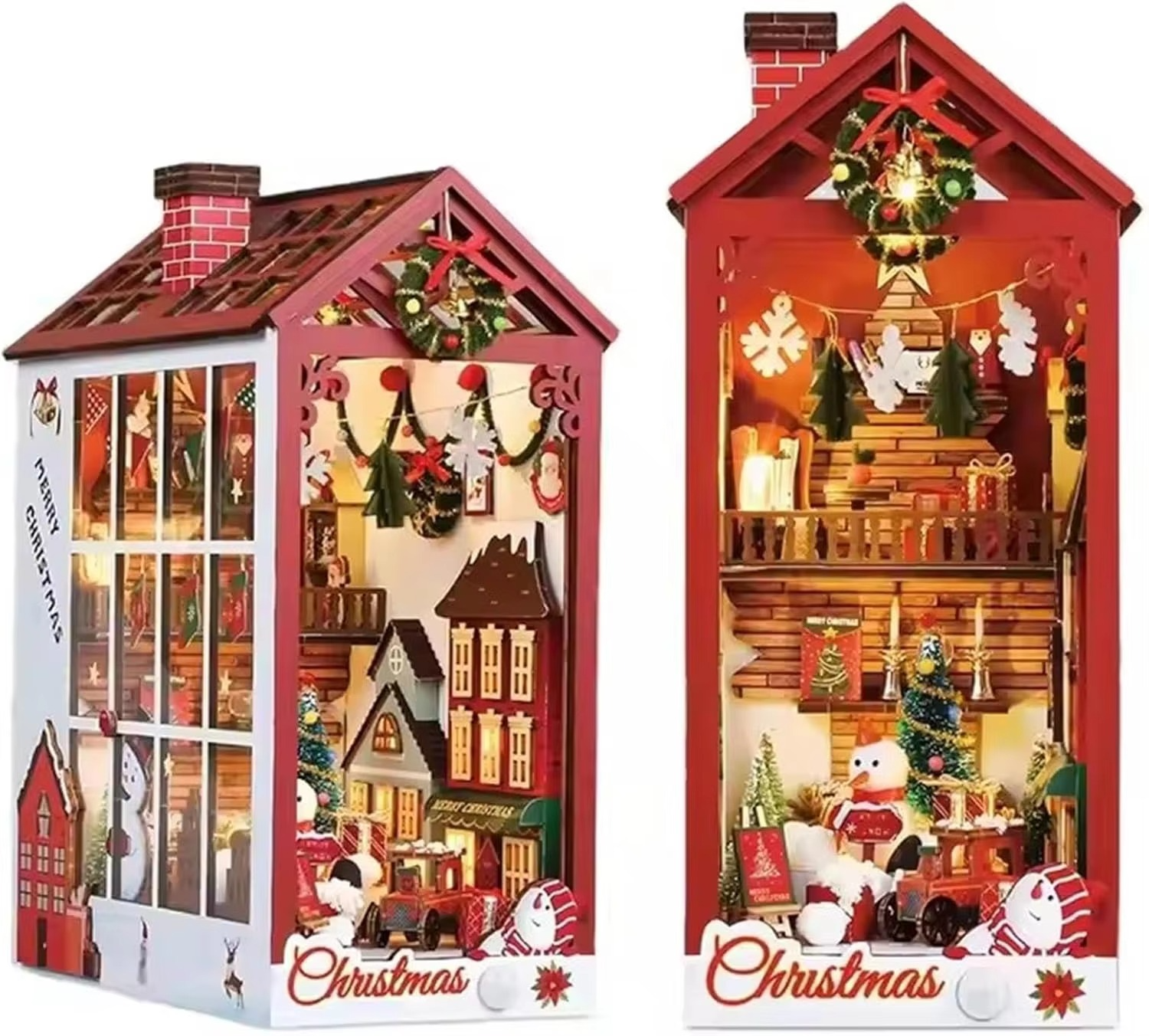 DIY Miniature House Kit with LED Lights - 3D Book Nook Kit Wooden Puzzle for Adults, Christmas Craft Decor, Creative Book Lovers