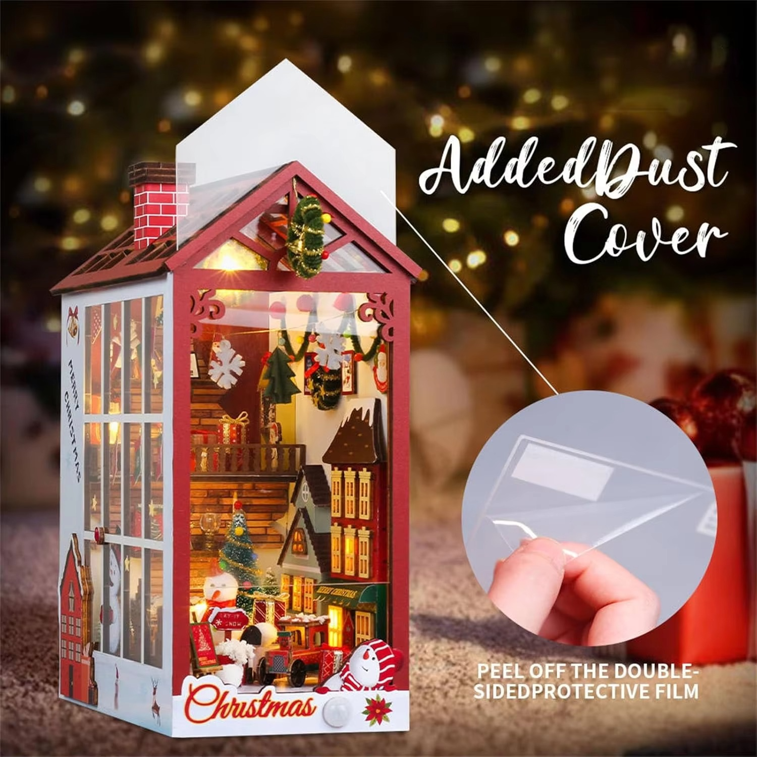 DIY Miniature House Kit with LED Lights - 3D Book Nook Kit Wooden Puzzle for Adults, Christmas Craft Decor, Creative Book Lovers