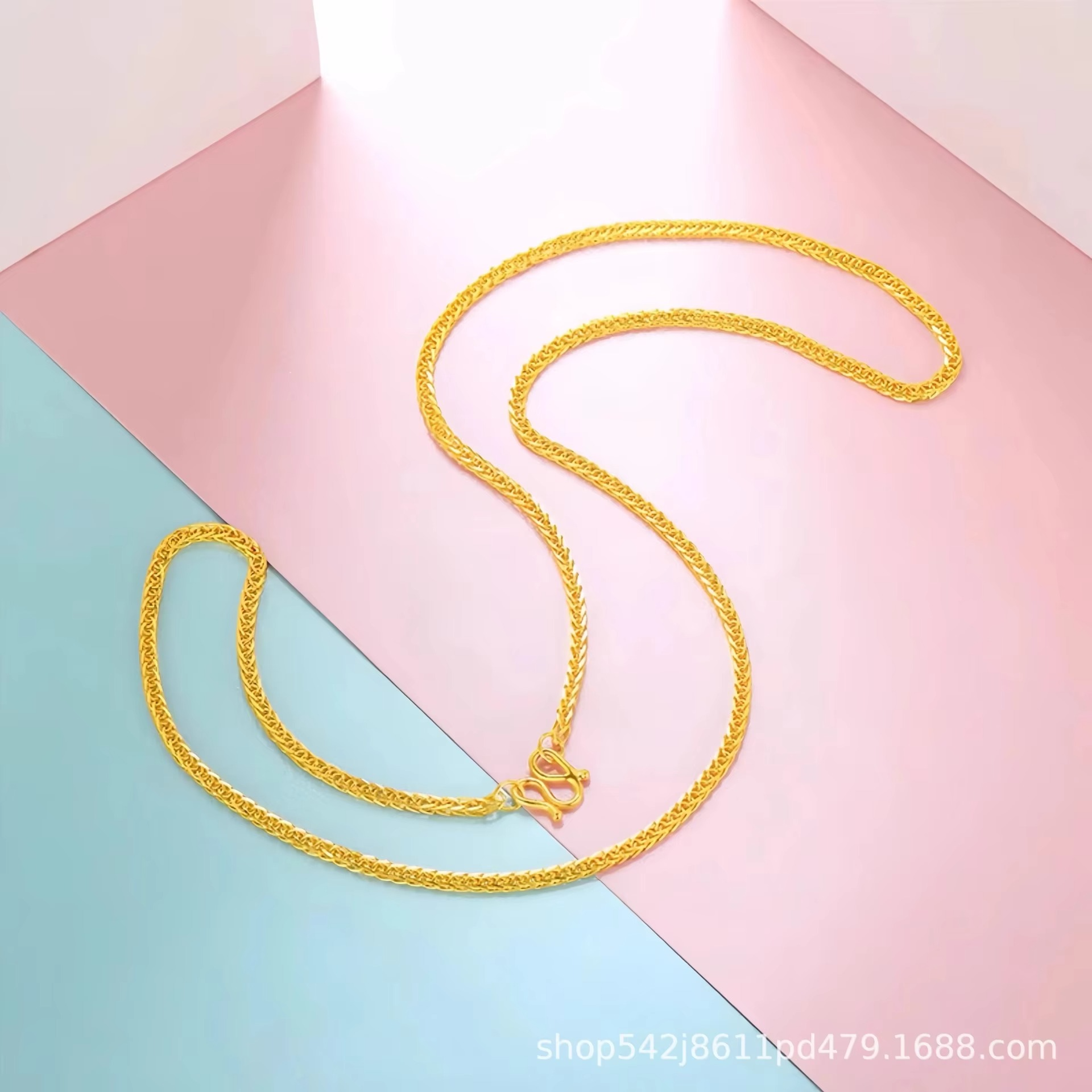 Simple and stylish 9999 24K real gold chain interlocking Chopin chain necklace clavicle chain