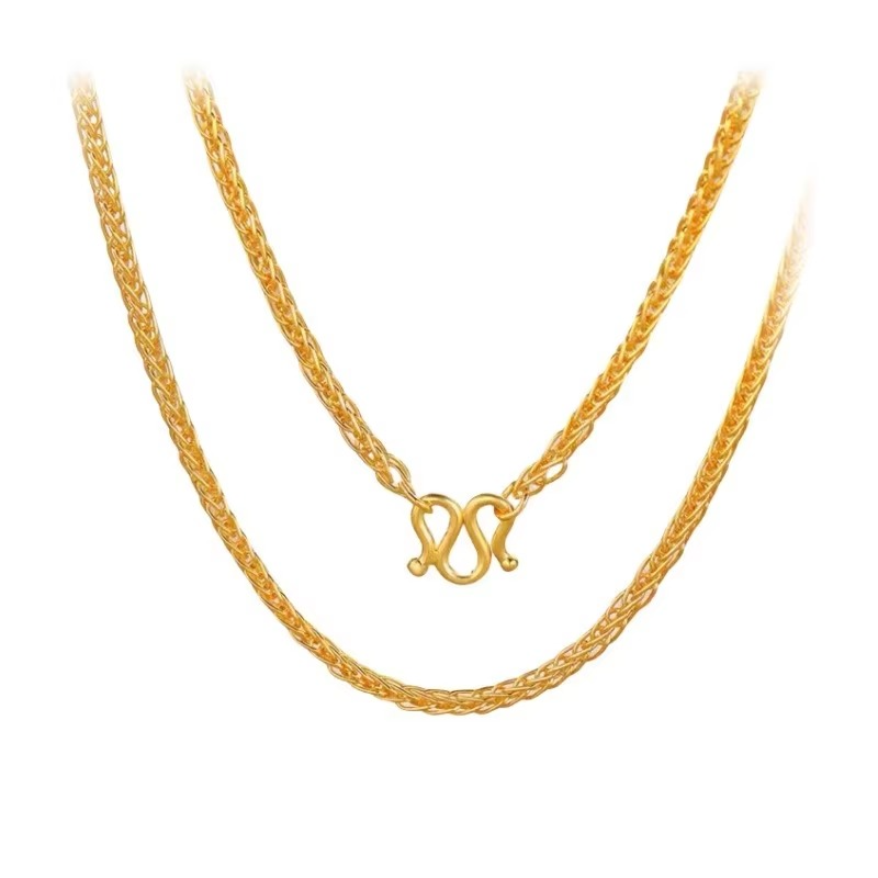 Simple and stylish 9999 24K real gold chain interlocking Chopin chain necklace clavicle chain