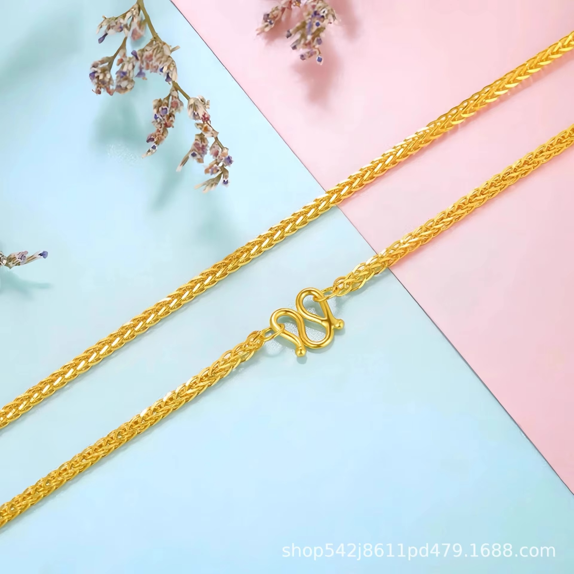 Simple and stylish 9999 24K real gold chain interlocking Chopin chain necklace clavicle chain