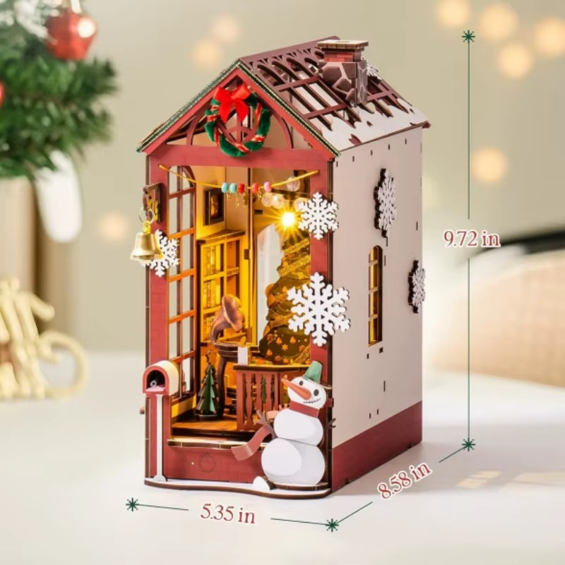 Robotime Book Nook Kit DIY Miniature Dolls House Kit 3D Wooden Puzzle Decoration Gift with LED Lights Christmas Street and House