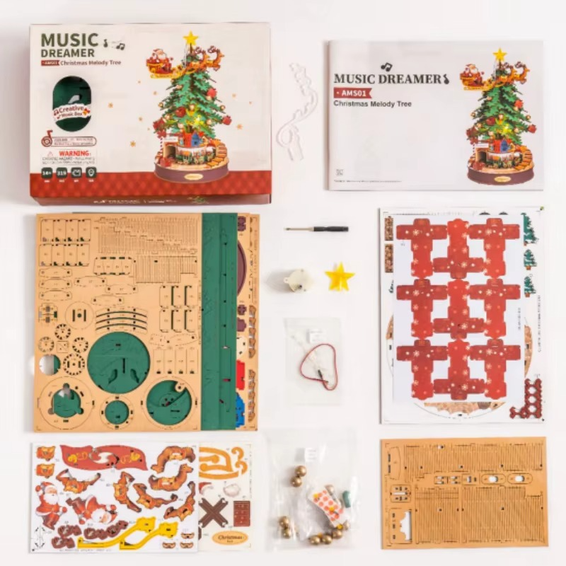 Robotime 3D Wooden Puzzles Music Box Christmas Melody Tree Wooden Model Kits for Adults to Build Best Gifts for Adults and Kids