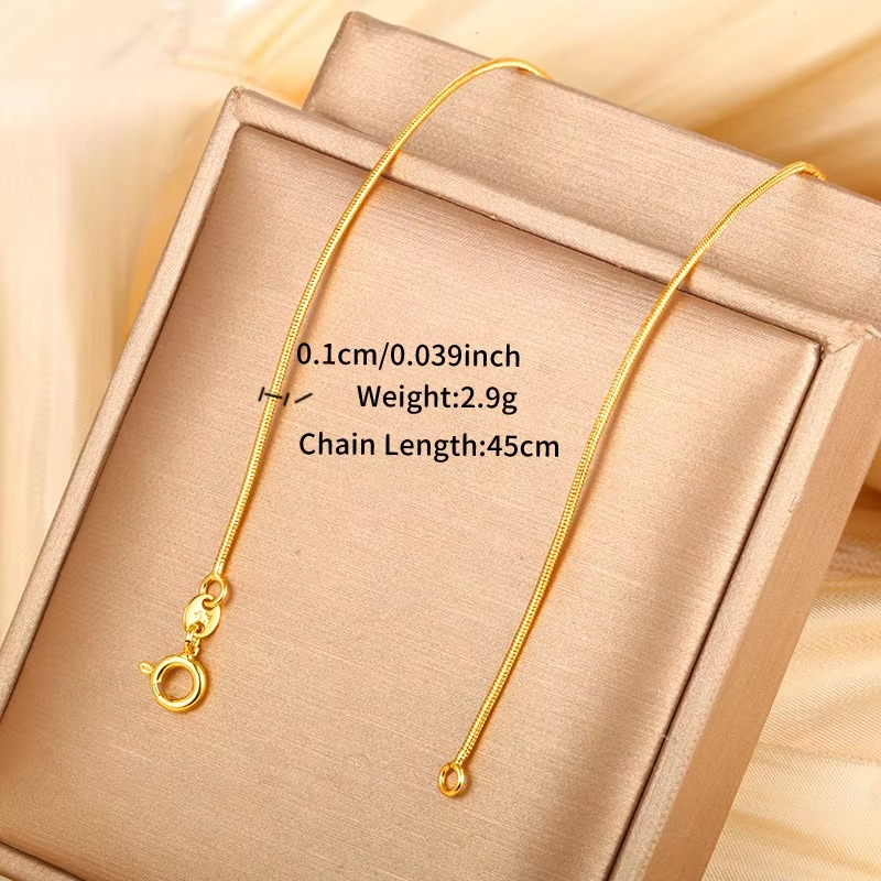 Luxury 24K 9999 Pure Gold real gold Women's Fashion Chain Round Snake Bone Chain Necklace