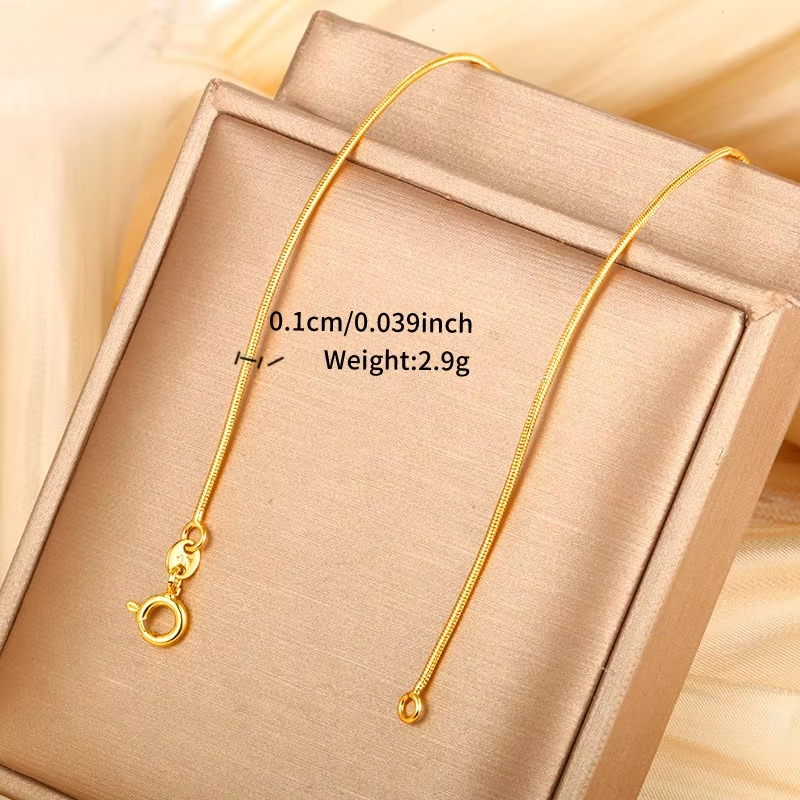 Luxury 24K 9999 Pure Gold real gold Women's Fashion Chain Round Snake Bone Chain Necklace