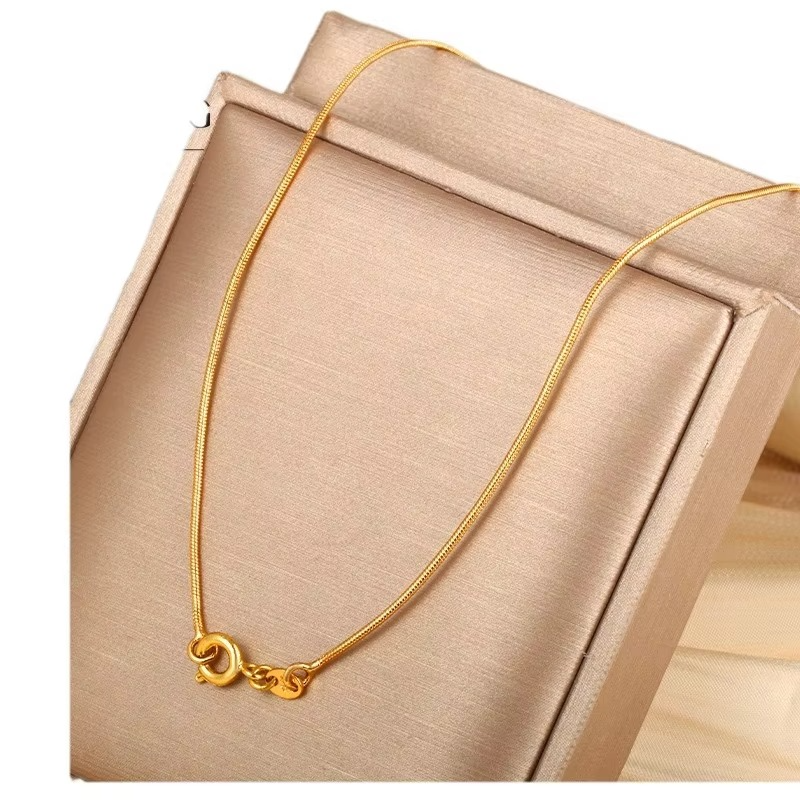 Luxury 24K 9999 Pure Gold real gold Women's Fashion Chain Round Snake Bone Chain Necklace