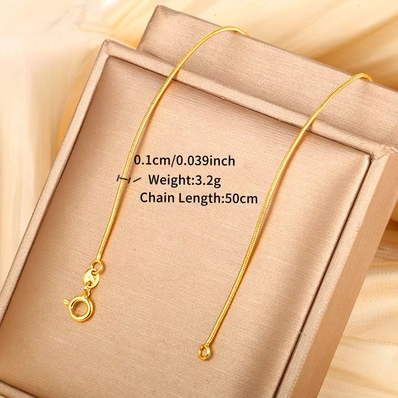 Luxury 24K 9999 Pure Gold real gold Women's Fashion Chain Round Snake Bone Chain Necklace