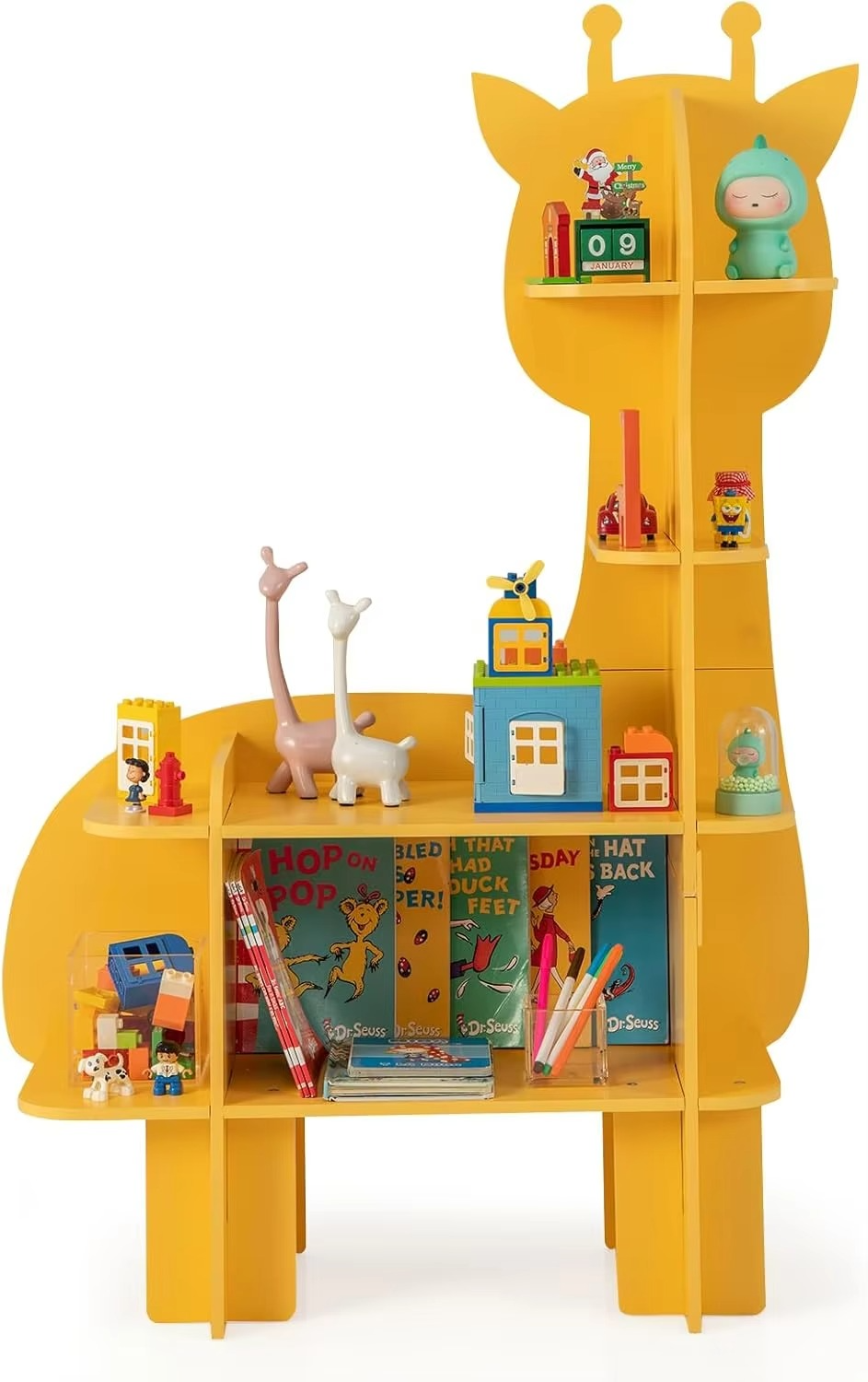 JOY Bookcase for Kids, 4-Tier Toy Storage Organizer with Open Storage Shelves, Anti-Toppling System, Lovely Toddler Wooden Books