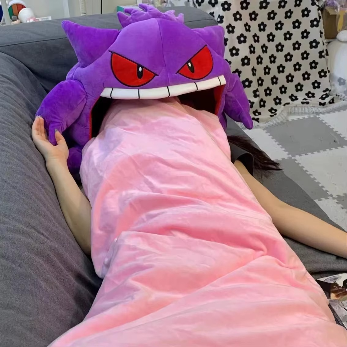 130cm Pokemon Gengar Big Tongue Plush Anime Peripheral Big Size Gengar Sleep Pillow Dual Purpose Blanket Stuffed funny