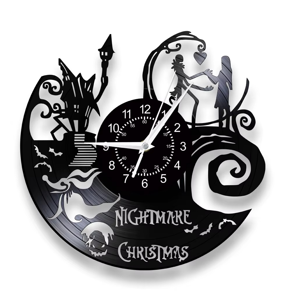Halloween Nightmare Christmas Vinyl Record Wall Clock Retro Music Album Laser Cut Longplay Silent Quartz Clock Home Decor Watch