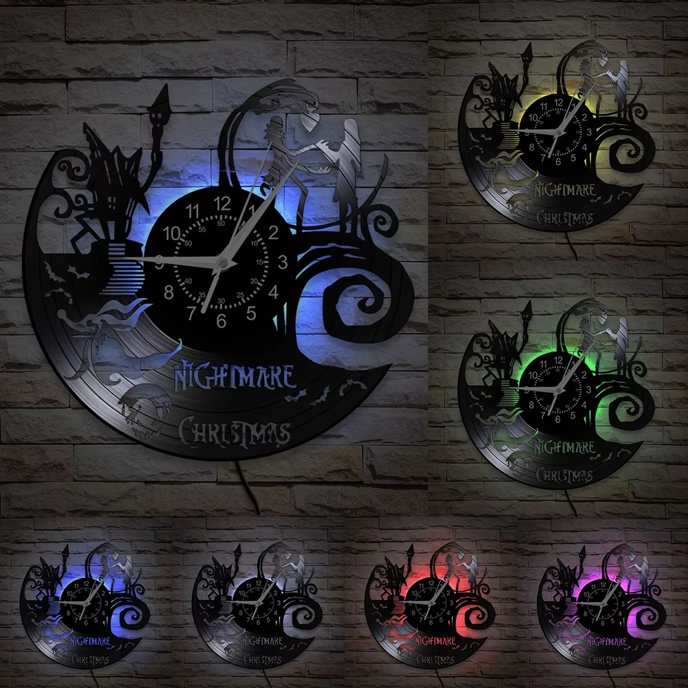 Halloween Nightmare Christmas Vinyl Record Wall Clock Retro Music Album Laser Cut Longplay Silent Quartz Clock Home Decor Watch