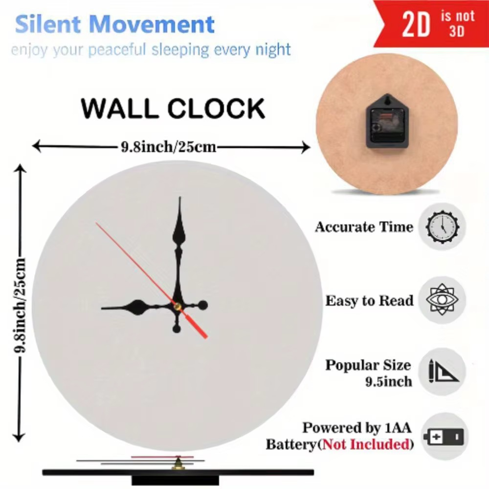 10 Inch Silent Non-Ticking Wall Clock - 2D Flat Round Wood Design with Santa Claus & Snowy Christmas Scene