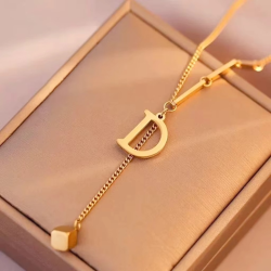 Luxury 24K 9999 Pure Gold real gold D Letter Women Necklace Geometric Square Pendant Clavicle Chain