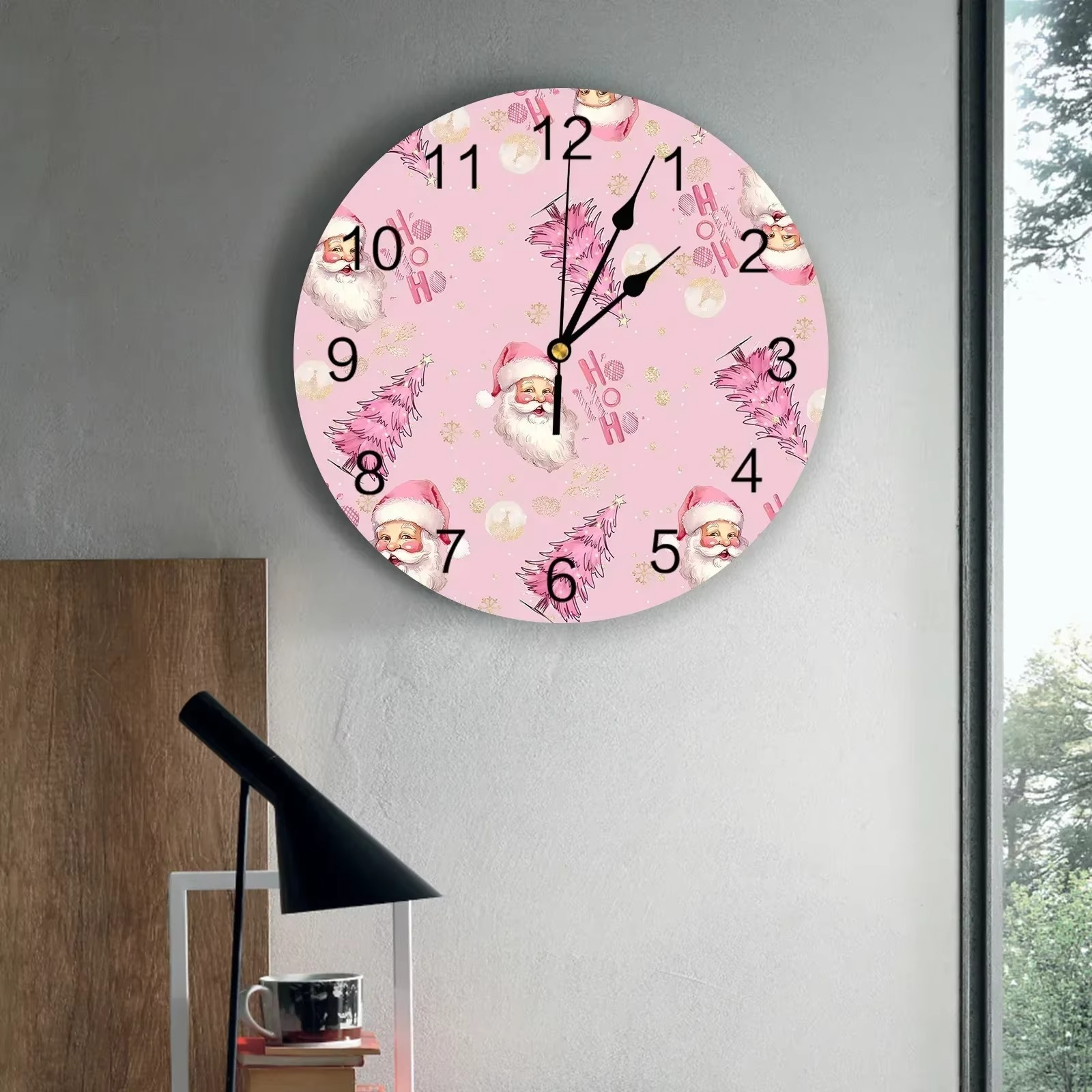 Christmas Santa Claus Snowflakes Round Wall Clock Modern Design Kitchen Hanging Watch Home Decor Silent Wall Watch